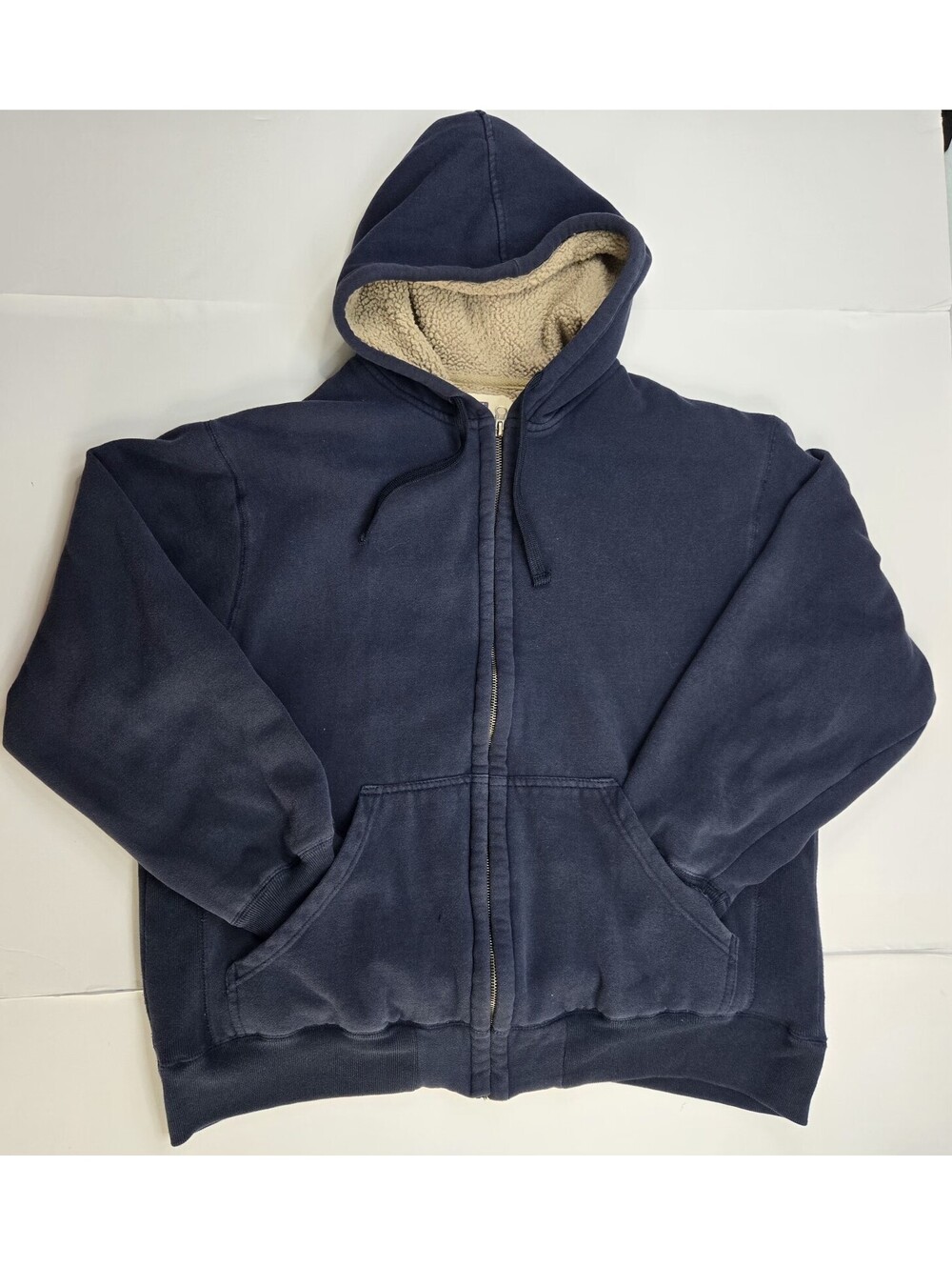 Faded Glory Originals Mens XL Sherpa Lined Zip Jacket Coat Dark Navy Blue